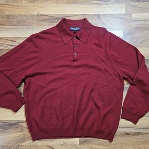Davis & Sqire Fine Merino Wool Sweater Red Collared 1/4 Button Size XL Red